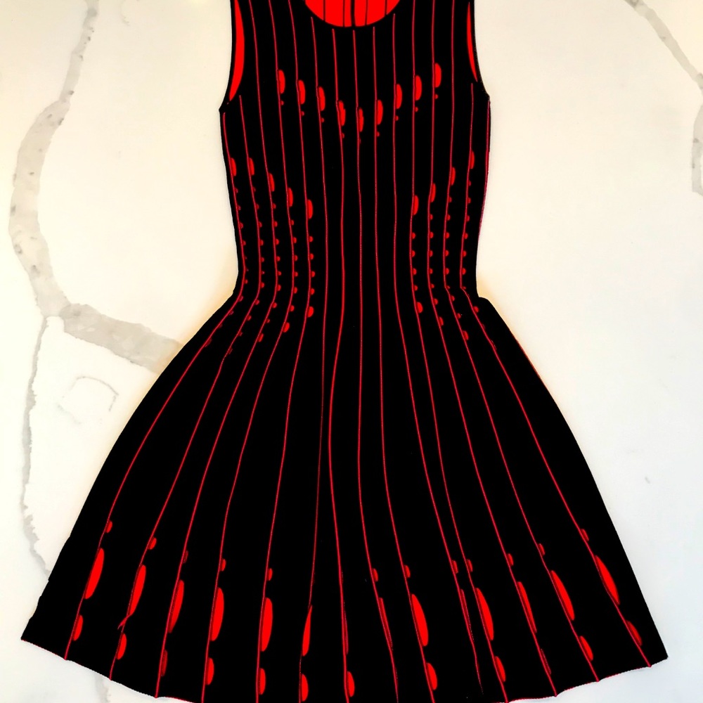 RVN red & black knit fit to flare dress.